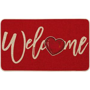 Artoid Mode Red Welcome Love Heart Valentine’s Day Doormat, Home Decor Low-Profile Switch Rug Door Mat for Indoor Outdoor 17×29 Inch(Red)