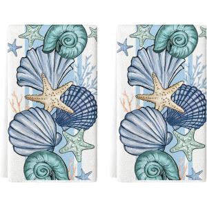 Artoid Mode Seashell Snail Starfish Summer Kitchen Towels Dish Towels, 18×26 Inch Farmhouse Summer Seasonal Decoration Hand Towels Set of 2