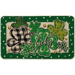 Artoid Mode Shamrock Polka Dot St. Patrick’s Day Doormat, Home Decor Low-Profile Switch Rug Door Mat Floor Mat for Indoor Outdoor 17×29 Inch