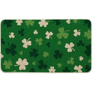 Artoid Mode Wood Green Cute Shamrock St. Patrick’s Day Doormat, Home Decor Low-Profile Switch Rug Door Mat Floor Mat for Indoor Outdoor 17×29 Inch(Green)
