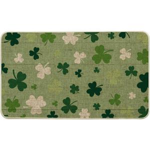 Artoid Mode Wood Green Cute Shamrock St. Patrick’s Day Doormat, Home Decor Low-Profile Switch Rug Door Mat Floor Mat for Indoor Outdoor 17×29 Inch(Light Green)