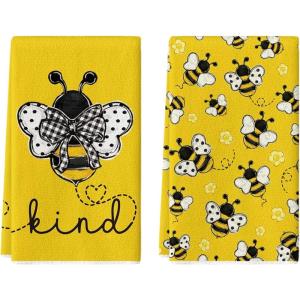 Artoid Mode Yellow Summer Bee Kind Kitchen Towels Dish Towels, 18×26 Inch Farmhouse Summer Decoration Hand Towels Set of 2