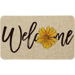 Artoid Mode Yellow Sunflower Welcome Summer Home Decor Low-Profile Switch Rug Door Mat for Indoor Outdoor 17×29 Inch(Beige)