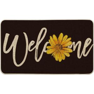 Artoid Mode Yellow Sunflower Welcome Summer Home Decor Low-Profile Switch Rug Door Mat for Indoor Outdoor 17×29 Inch(Black)