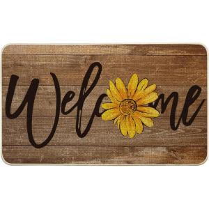 Artoid Mode Yellow Sunflower Welcome Summer Home Decor Low-Profile Switch Rug Door Mat for Indoor Outdoor 17×29 Inch(Brown)