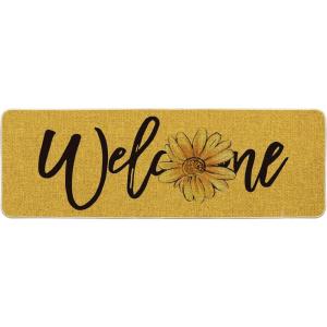Artoid Mode Yellow Sunflower Welcome Summer Home Decor Low-Profile Switch Rug Door Mat for Indoor Outdoor 17×29 Inch(Yellow)
