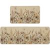Artoid Mode Wildflower Leaves Floral Welcome Fall Kitchen Mats Set of 2, Autumn Home Decor Low-Profile Kitchen Rugs for Floor – 17×29 and 17×47 Inch