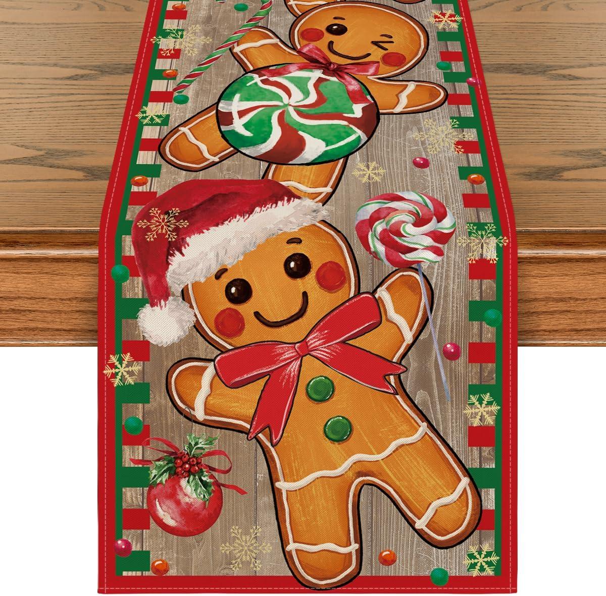 image:imageArtoid Mode Gingerbread Candy Cane Christmas Table Runner Seasonal Winter Kitchen Dining Table Decoration for Home Party Decor 13x72 InchRedWood