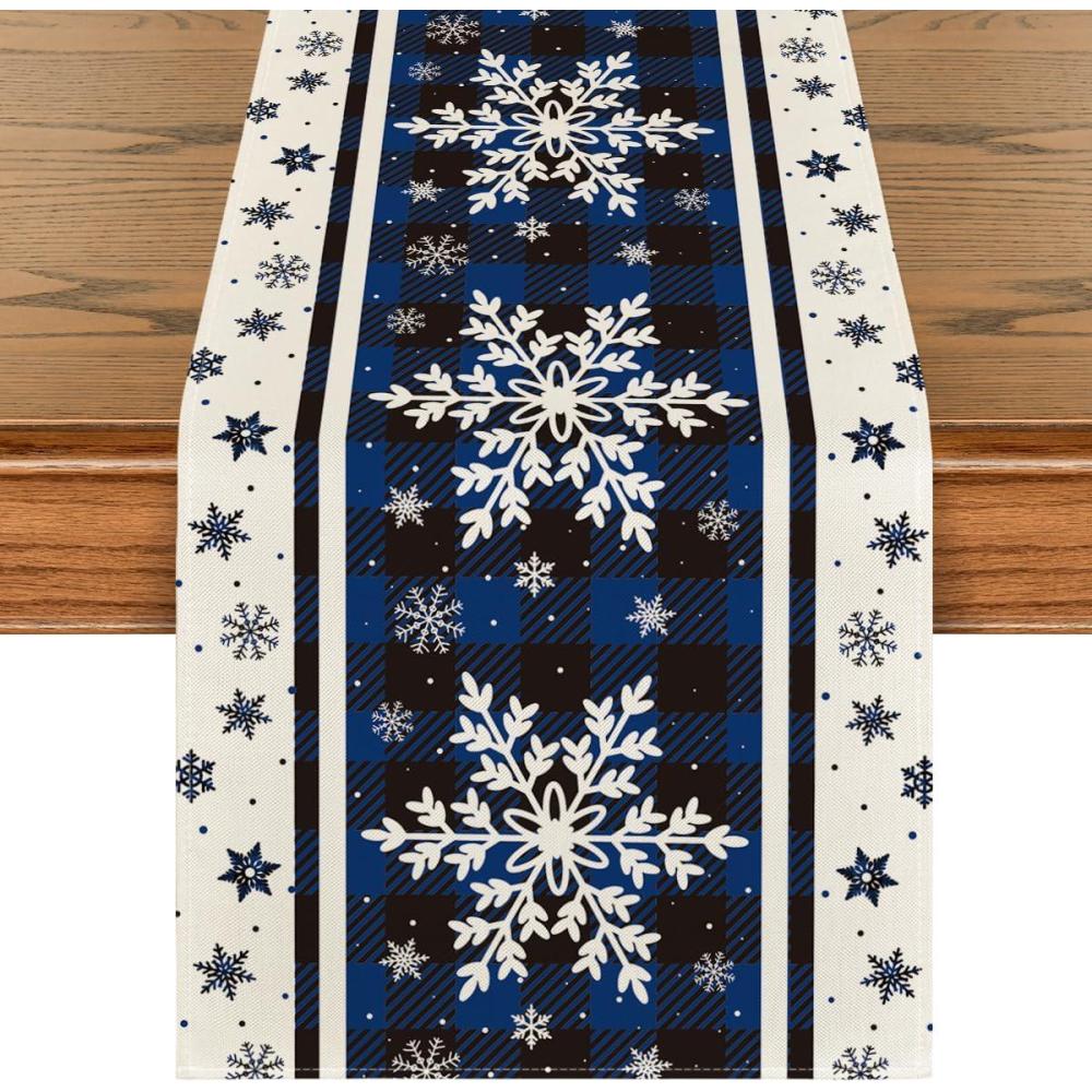 image:imageArtoid Mode Buffalo Plaid Snowflakes Christmas Table Runner Seasonal Winter Kitchen Dining Table Decoration for Home Party Decor 13x72 InchBlue