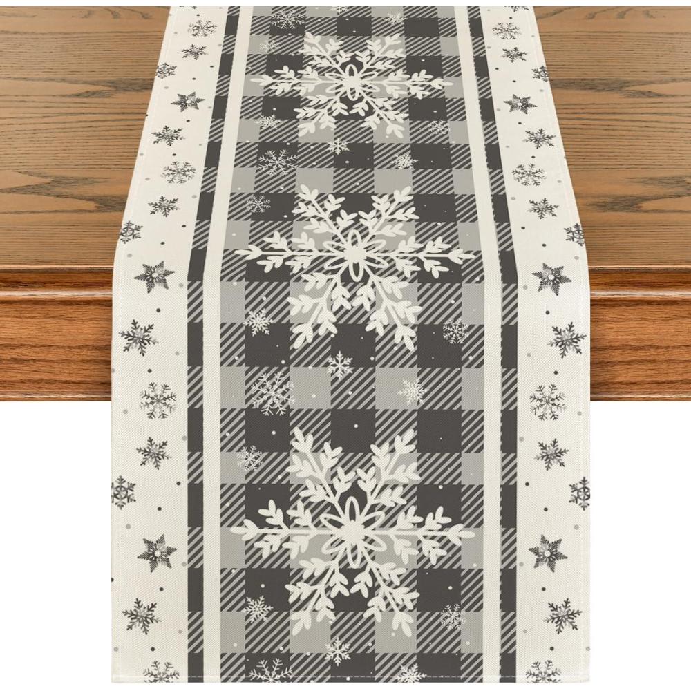 image:imageArtoid Mode Buffalo Plaid Snowflakes Christmas Table Runner Seasonal Winter Kitchen Dining Table Decoration for Home Party Decor 13x72 InchSilver