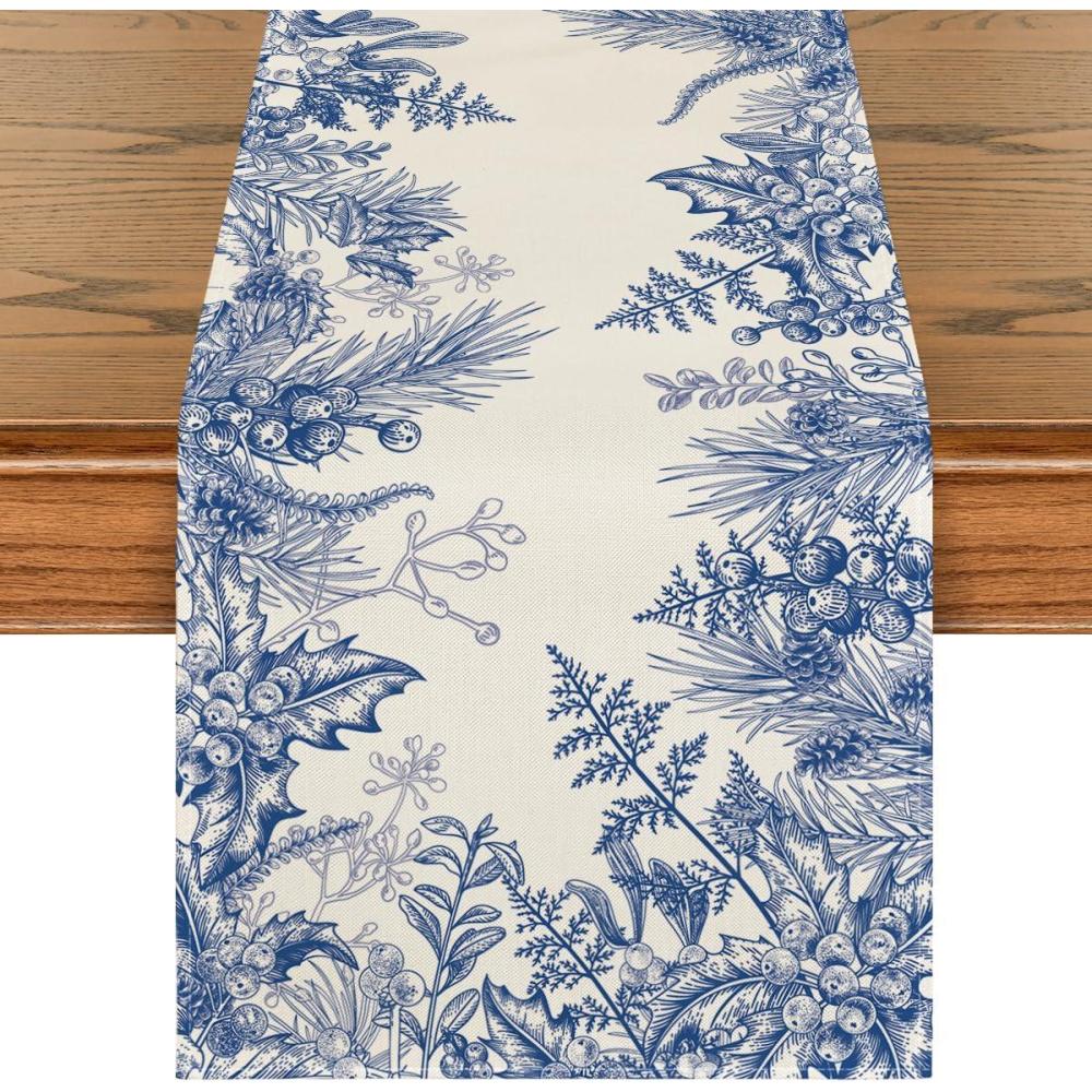 image:imageArtoid Mode Holly Pine Cone Christmas Table Runner Seasonal Winter Kitchen Dining Table Decoration for Home Party Decor 13x72 InchBlue