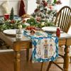Artoid Mode Pink Diamond Plaid Nutcracker Snowflake Christmas Table Runner, Seasonal Winter Kitchen Dining Table Decoration for Home Party Decor 13×72 Inch(Blue)