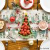 Artoid Mode Red Nutcracker Floral Holly Christmas Table Runner, Seasonal Winter Kitchen Dining Table Decoration for Home Party Decor 13×72 Inch(Pink)