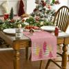 Artoid Mode Xmas Trees Black Merry Christmas Table Runner, Seasonal Winter Kitchen Dining Table Decoration for Home Party Decor 13×72 Inch(Pink)