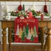 Artoid Mode Xmas Trees Black Merry Christmas Table Runner, Seasonal Winter Kitchen Dining Table Decoration for Home Party Decor 13×72 Inch(Red)