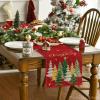 Artoid Mode Xmas Trees Black Merry Christmas Table Runner, Seasonal Winter Kitchen Dining Table Decoration for Home Party Decor 13×72 Inch(Red)