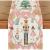 Artoid Mode Pink Diamond Plaid Nutcracker Snowflake Christmas Table Runner, Seasonal Winter Kitchen Dining Table Decoration for Home Party Decor 13×72 Inch(Pink)