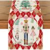 Artoid Mode Pink Diamond Plaid Nutcracker Snowflake Christmas Table Runner, Seasonal Winter Kitchen Dining Table Decoration for Home Party Decor 13×72 Inch(Red)