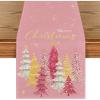 Artoid Mode Xmas Trees Black Merry Christmas Table Runner, Seasonal Winter Kitchen Dining Table Decoration for Home Party Decor 13×72 Inch(Pink)