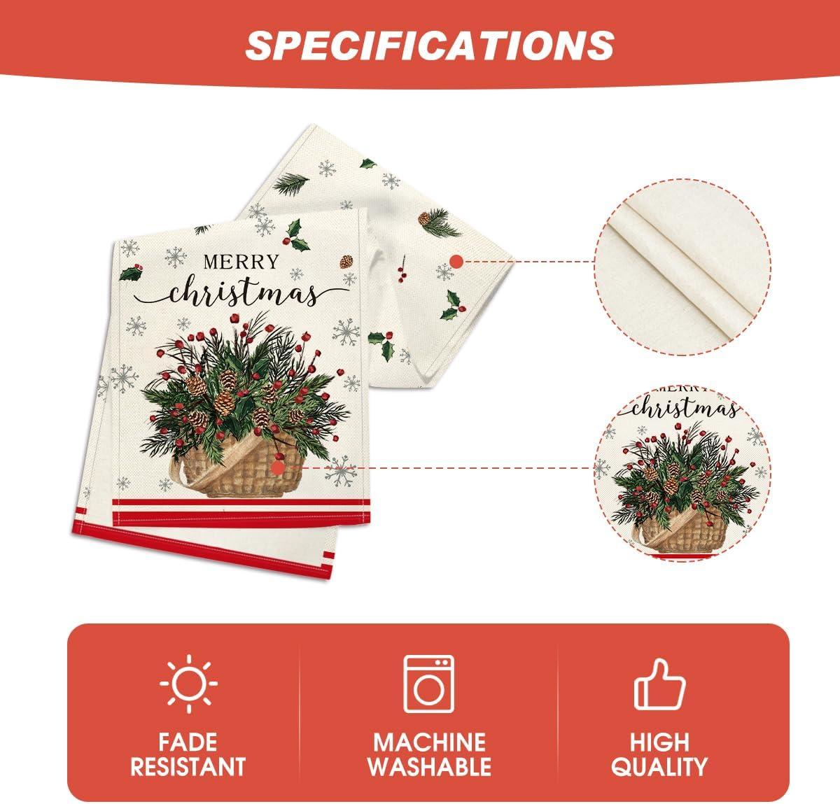 image:imageArtoid Mode Holly Xmas Pine Basket Snowflake Merry Christmas Table Runner Seasonal Winter Kitchen Dining Table Decoration for Home Party Decor 13x72 InchRedBeige