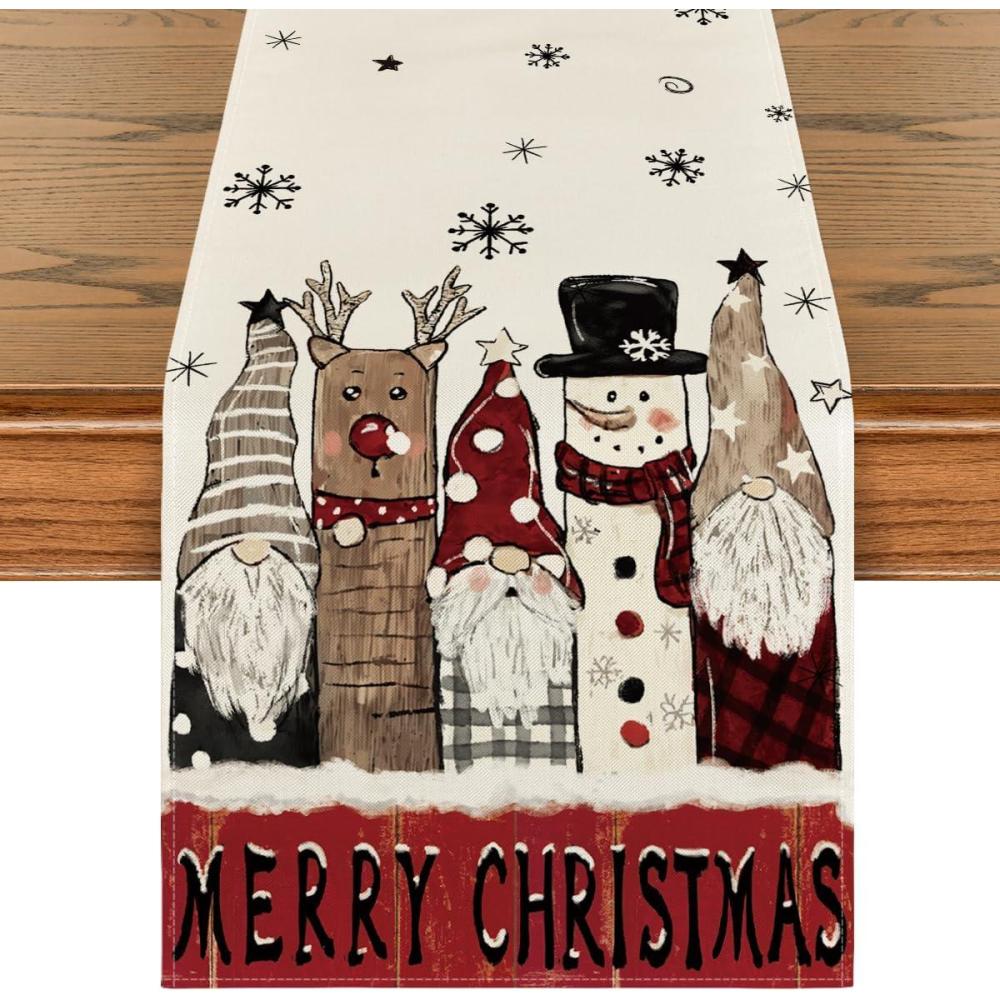 image:imageArtoid Mode Santa Claus Reindeer Snowman Merry Christmas Table Runner Seasonal Winter Kitchen Dining Table Decoration for Home Party Decor 13x72 InchRedBeige