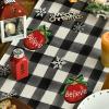 Artoid Mode Buffalo Plaid Gnome Bell Xmas Tree Christmas Table Runner, Seasonal Winter Kitchen Dining Table Decoration for Home Party Decor 13×72 Inch(Black/White)