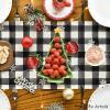 Artoid Mode Buffalo Plaid Gnome Bell Xmas Tree Christmas Table Runner, Seasonal Winter Kitchen Dining Table Decoration for Home Party Decor 13×72 Inch(Black/White)