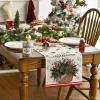 Artoid Mode Holly Xmas Pine Basket Snowflake Merry Christmas Table Runner, Seasonal Winter Kitchen Dining Table Decoration for Home Party Decor 13×72 Inch(Red/Beige)