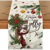 Artoid Mode Holly Fir Snowman Leaves Christmas Table Runner, Seasonal Winter Xmas Balls Kitchen Dining Table Decoration for Home Party Decor 13×72 Inch(Beige)