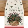 Artoid Mode Holly Xmas Pine Basket Snowflake Merry Christmas Table Runner, Seasonal Winter Kitchen Dining Table Decoration for Home Party Decor 13×72 Inch(Red/Beige)