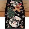 Artoid Mode Snowman Gingerbread Xmas Pine Merry Christmas Table Runner, Seasonal Winter Kitchen Dining Table Decoration for Home Party Decor 13×72 Inch(Black)