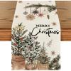 Artoid Mode Xmas Trees Holly Pine Cone Merry Christmas Table Runner, Seasonal Winter Kitchen Dining Table Decoration for Home Party Decor 13×72 Inch(Beige)