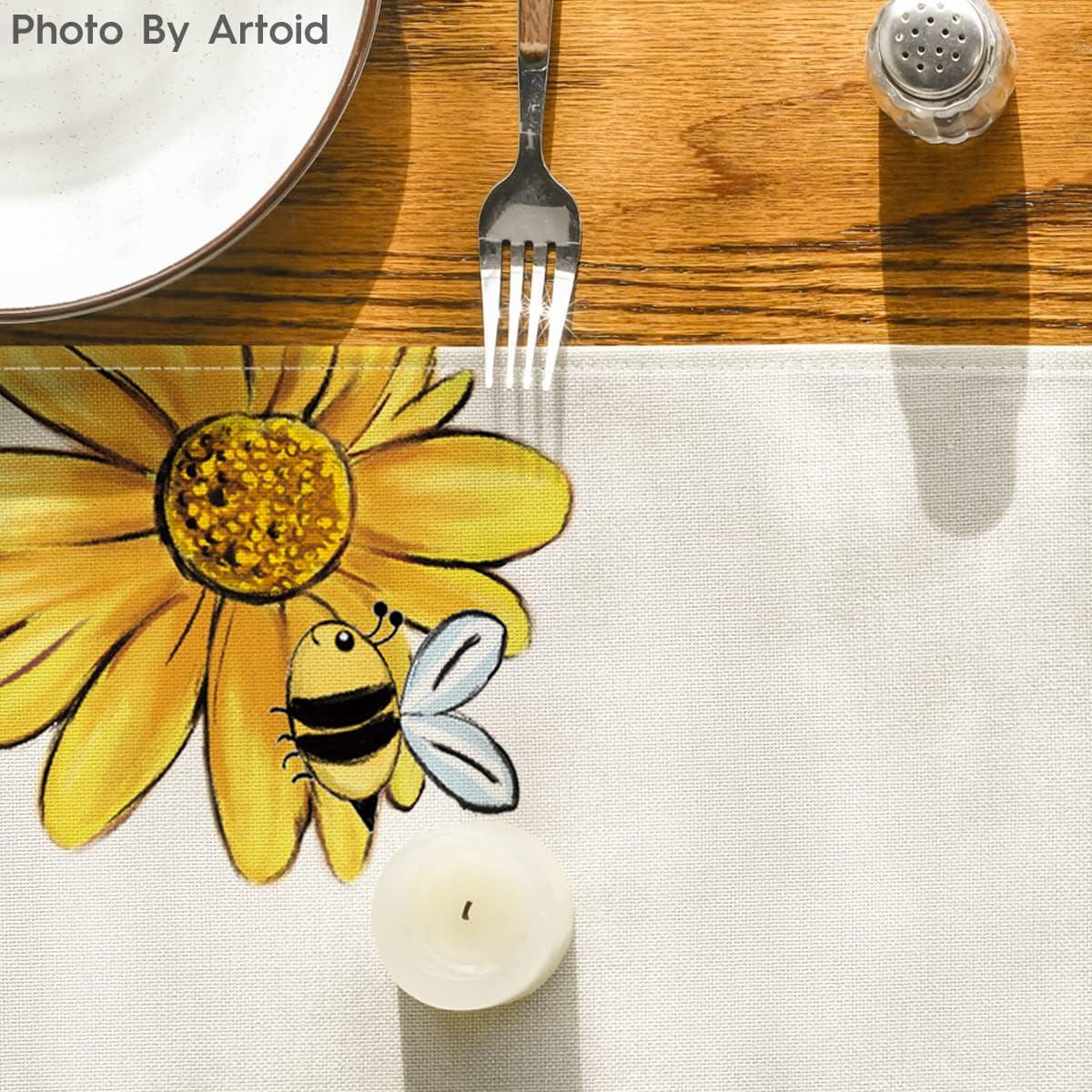 image:imageArtoid Mode Bee Sunflower Table Runner Black Seasonal Spring Summer Flowers Holiday Kitchen Dining Table Decoration for Home Party Decor 13 x 72 InchBeige