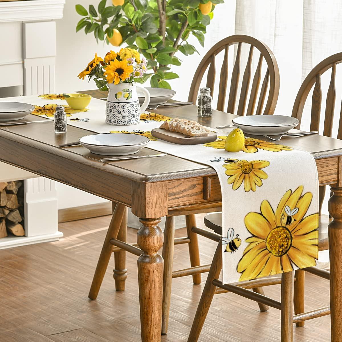 image:imageArtoid Mode Bee Sunflower Table Runner Black Seasonal Spring Summer Flowers Holiday Kitchen Dining Table Decoration for Home Party Decor 13 x 72 InchBeige