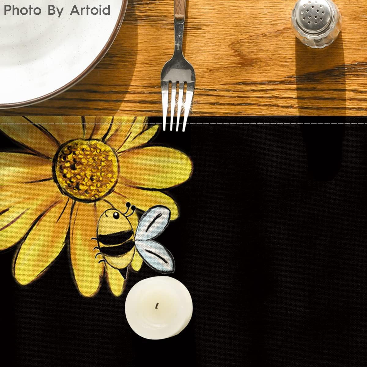image:imageArtoid Mode Bee Sunflower Table Runner Black Seasonal Spring Summer Flowers Holiday Kitchen Dining Table Decoration for Home Party Decor 13 x 72 InchBlack