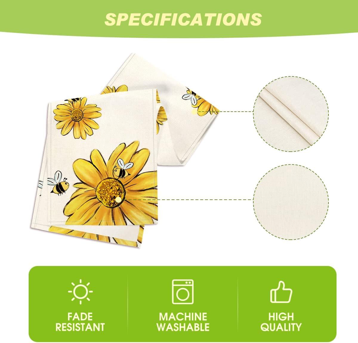 image:imageArtoid Mode Bee Sunflower Table Runner Black Seasonal Spring Summer Flowers Holiday Kitchen Dining Table Decoration for Home Party Decor 13 x 72 InchBeige