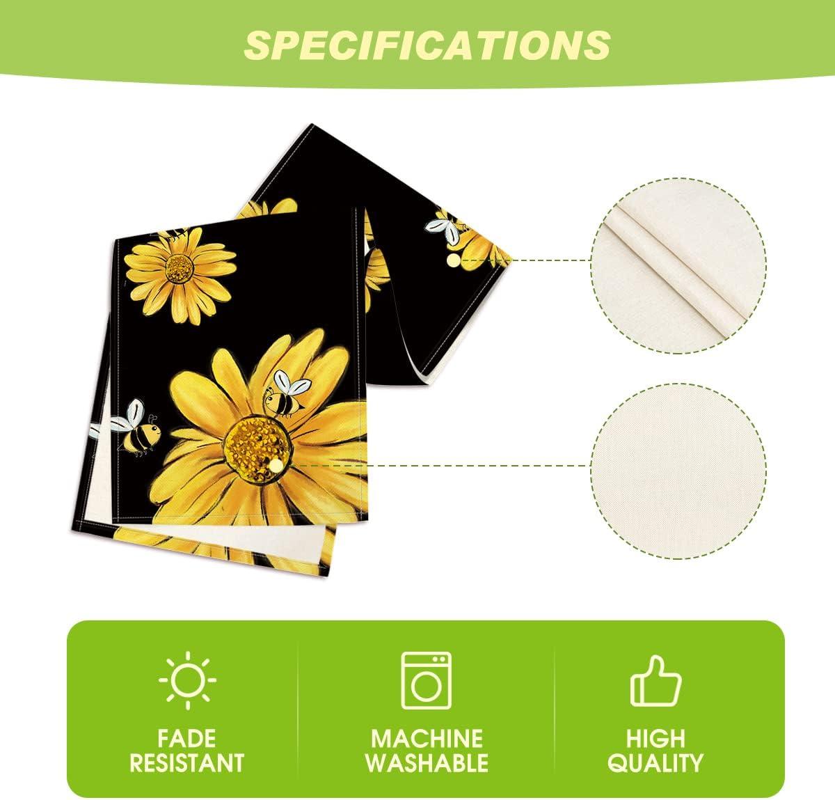 image:imageArtoid Mode Bee Sunflower Table Runner Black Seasonal Spring Summer Flowers Holiday Kitchen Dining Table Decoration for Home Party Decor 13 x 72 InchBlack