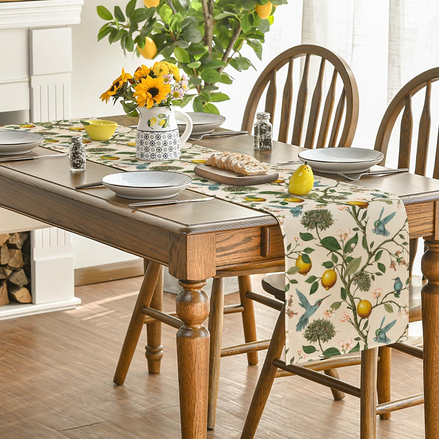 image:imageArtoid Mode Brown Lemon Tree Bird Flower Summer Table RunnerSpring Kitchen Dining Table Decoration for Home Party Decor 13x72 InchBrown