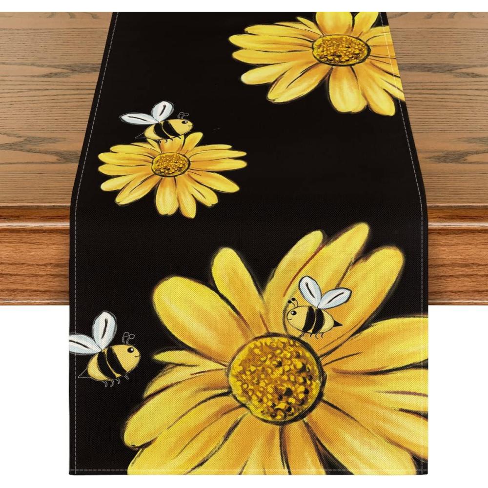 image:imageArtoid Mode Bee Sunflower Table Runner Black Seasonal Spring Summer Flowers Holiday Kitchen Dining Table Decoration for Home Party Decor 13 x 72 InchBlack