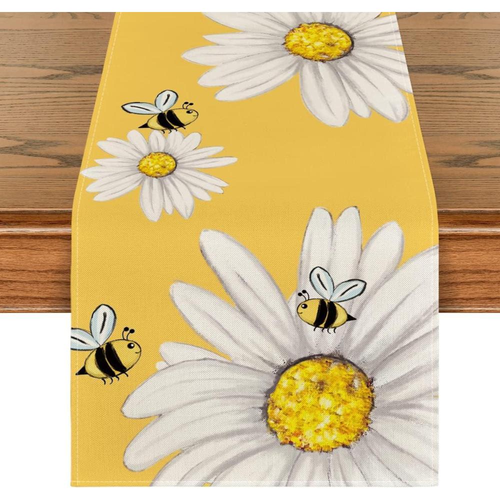image:imageArtoid Mode Bee Sunflower Table Runner Black Seasonal Spring Summer Flowers Holiday Kitchen Dining Table Decoration for Home Party Decor 13 x 72 InchYellow