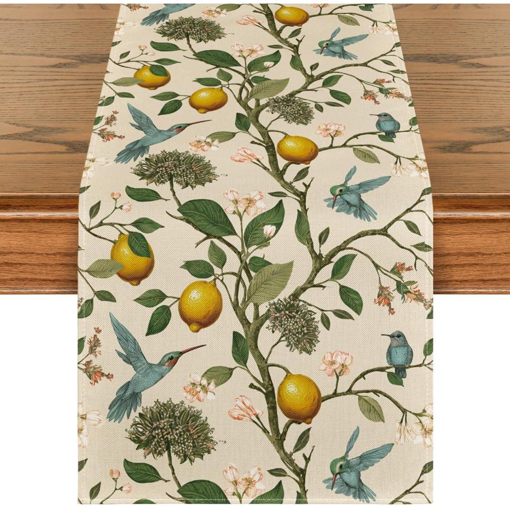 image:imageArtoid Mode Brown Lemon Tree Bird Flower Summer Table RunnerSpring Kitchen Dining Table Decoration for Home Party Decor 13x72 InchBrown
