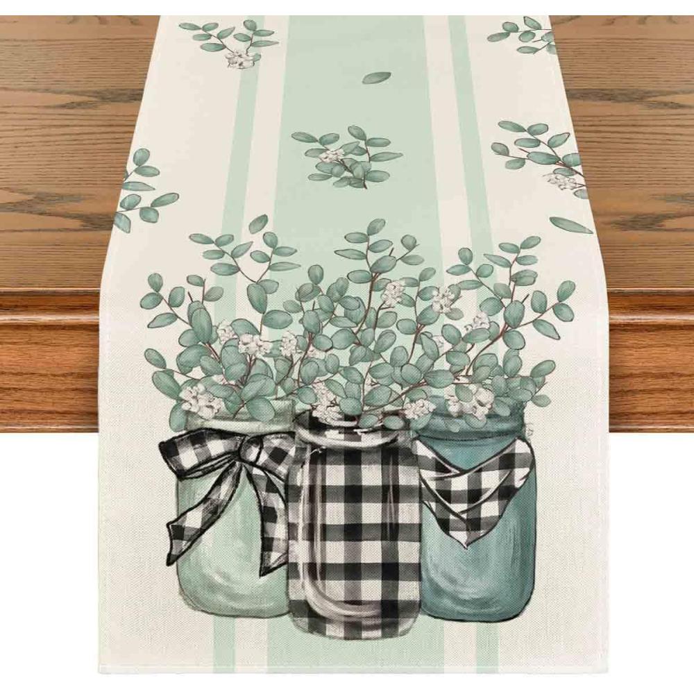image:imageArtoid Mode Buffalo Plaid Eucalyptus Vases Summer Table Runner Spring Kitchen Dining Table Decoration for Home Party Decor 13x72 InchEucalyptusStripes