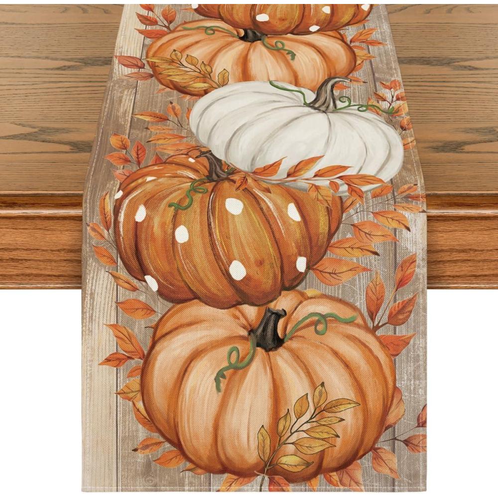 image:imageArtoid Mode Orange Polka Dot Pumpkin Eucalyptus Wood Fall Table Runner Seasonal Autumn Kitchen Dining Table Decoration for Home Party Decor 13x72 InchOrange