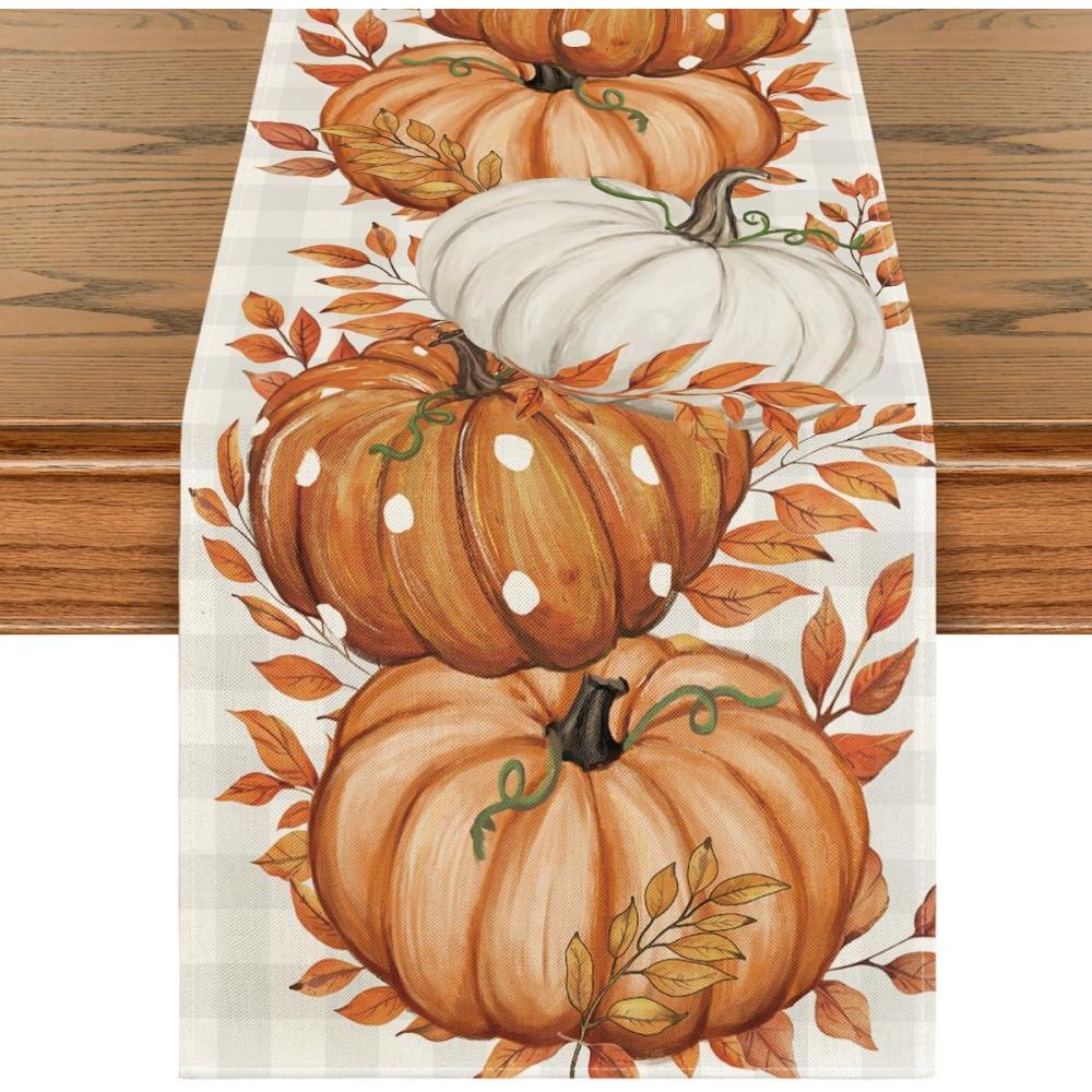 image:imageArtoid Mode Orange Polka Dot Pumpkin Eucalyptus Wood Fall Table Runner Seasonal Autumn Kitchen Dining Table Decoration for Home Party Decor 13x72 InchBeigeOrange