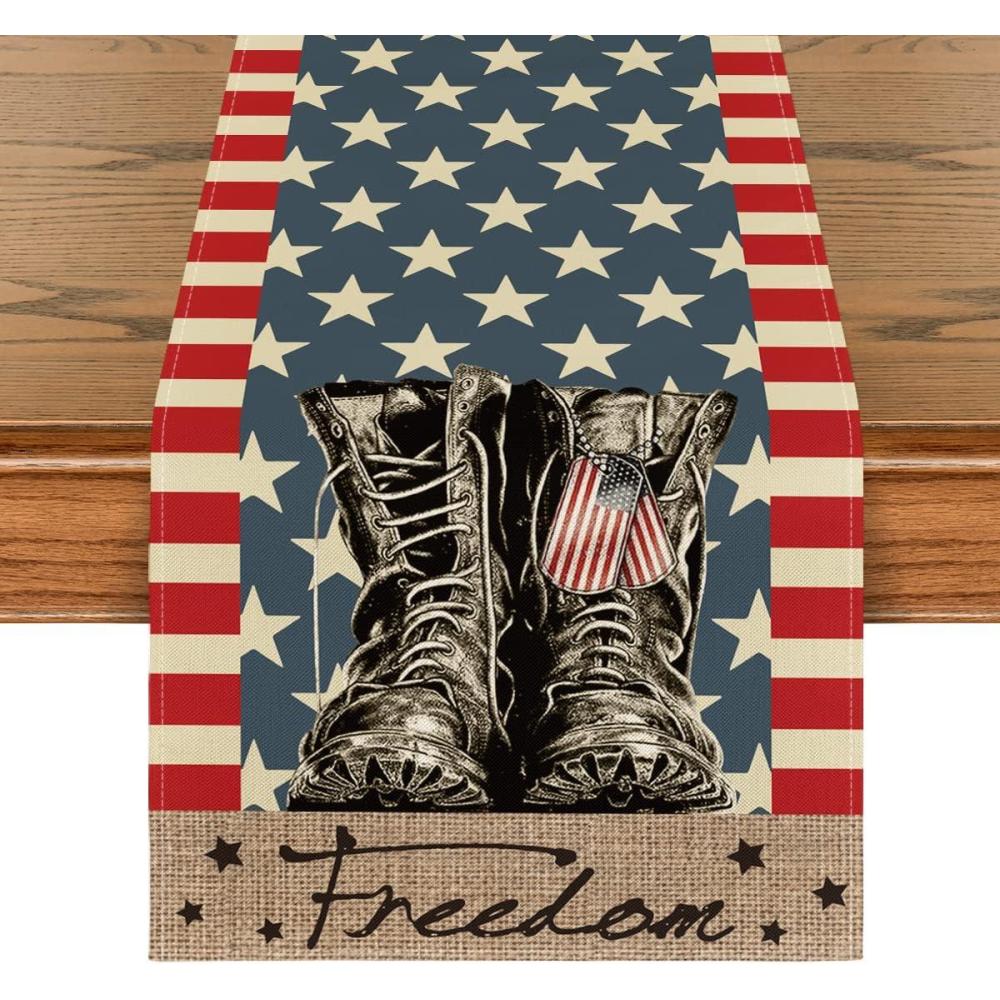 image:imageArtoid Mode Stripes Stars Boots Freedom Memorial Day Patriotic 4th of July Table Runner Independence Day Holiday Kitchen Dining Table Decor for Home Party Decoration 13 x 72 InchBlack