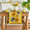 Artoid Mode Black Sunflower Bee Flower Polka Dot Summer Table Runner, Seasonal Kitchen Dining Table Decoration for Indoor Party Home 13×72 Inch(Beige-yellow)
