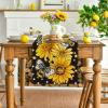 Artoid Mode Black Sunflower Bee Flower Polka Dot Summer Table Runner, Seasonal Kitchen Dining Table Decoration for Indoor Party Home 13×72 Inch(Black)