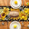 Artoid Mode Black Sunflower Bee Flower Polka Dot Summer Table Runner, Seasonal Kitchen Dining Table Decoration for Indoor Party Home 13×72 Inch(Black)