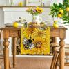 Artoid Mode Black Sunflower Bee Flower Polka Dot Summer Table Runner, Seasonal Kitchen Dining Table Decoration for Indoor Party Home 13×72 Inch(Yellow)