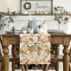 Artoid Mode Cross Blessed Eucalyptus Pumpkins Fall Table Runner, Seasonal Autumn Kitchen Dining Table Decoration for Home Party Decor 13×72 Inch(Orange)